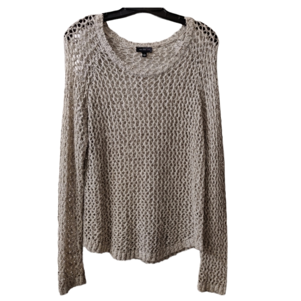 The Limited Open-Knit Scoop Neck Sweater in Taupe Sz L
